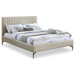 Meridian Furniture - Gallo Vegan Leather Upholstered Bed, Beige, Full - Indulge in the comfort and luxury of the Gallo Vegan Leather Full Bed, and transform your bedroom into a haven of relaxation. This exquisite piece boasts a luscious premium soft beige vegan leather exterior that exudes elegance and sophistication. Its water-resistant and anti-scratch properties ensure durability and long-lasting beauty. The deep channel tufting adds depth and texture to the overall design, while the sleek black metal legs elevate its character and charm to new heights.