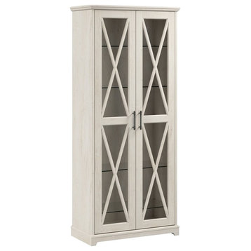 Bush Lennox Engineered Wood Curio Cabinet with Glass Doors in Linen White Oak