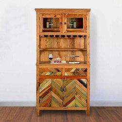 Rustic Reclaimed Wood Wine Bar Hutch Sideboard With Glass Stem Rack - China Cabinets And Hutches