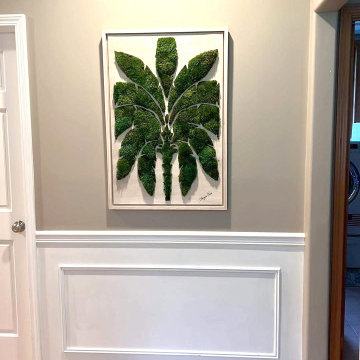 Preserved moss wall art for client's living room, palm tree theme