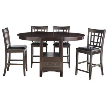 5 Pieces Dining Set, Expandable Tabletop & Chairs With Padded Seat, Espresso