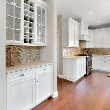 White Transitional Kitchen Staggered Height Cabinets