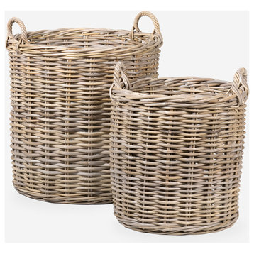 East at Main Round Rattan Basket with Handles, 2-Piece Set