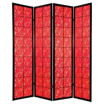 6' Tall Feng Shui With Red Fabric Shoji, 4 Panel