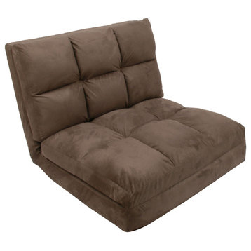 Loungie Micro-Suede Convertible Flip Chair/Sleeper Dorm Couch Lounger, Brown
