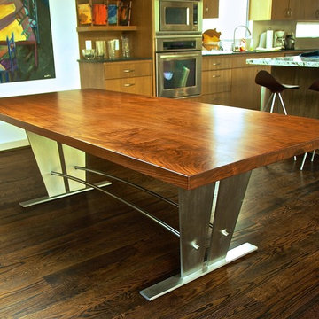 Stainless Steel & Walnut Dining Table