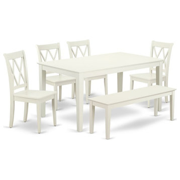 East West Furniture Capri 6-piece Wood Dining Set with X-Back Chairs in White