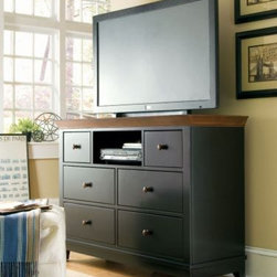 American Drew 181-585BC Entertainment Center - Black w/ Cherry Top Sterling Poin - Entertainment Centers And Tv Stands