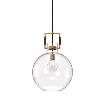 1-Light Oil Rubbed Bronze and Antique Gold Globe Shaped Clear Glass Pendant