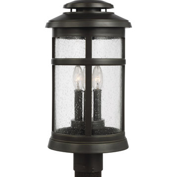 Newport 3-Light Post Lantern, Antique Bronze, Clear Seeded