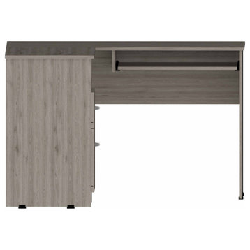 Raleigh L-Shaped Office Desk with 2 Drawers, Open Shelf, CPU Storage, Light Grey