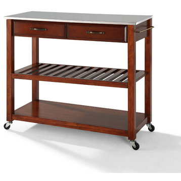 Stainless Steel Top Kitchen Cart/Island, Optional Stool Storage, Classic Cherry