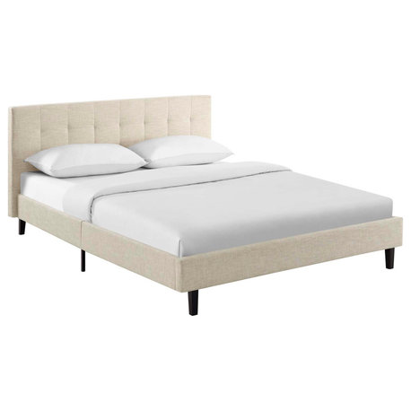 Linnea Full Upholstered Fabric Bed, Beige
