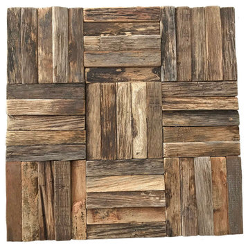 11 7/8"Wx11 7/8"Hx1/2"P Weave Boat Wood Mosaic Wall Tile, Natural Finish
