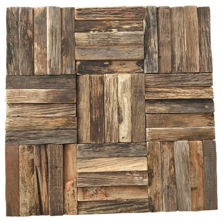 11 7/8"Wx11 7/8"Hx1/2"P Weave Boat Wood Mosaic Wall Tile, Natural Finish