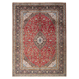 Blue Traditional 13'1 x 9'7 Ft Kashan Persian Area Rug