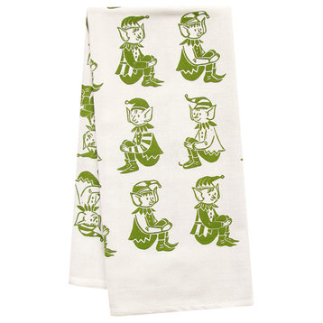 Organic All Over Elf Print Tea Towel