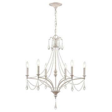 French Parlor 27" Wide 6-Light Chandelier, Vintage White