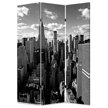 48" X 72" Multi Color Wood Canvas New York Skyline  Screen