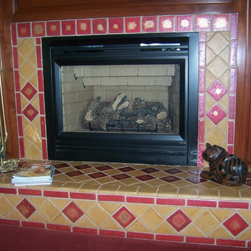 Colorful Handmade Tile Fireplace Surround
