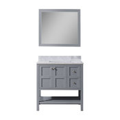 Winterfell 36" Vanity, Gray, Marble Top, Square Sink, Mirror