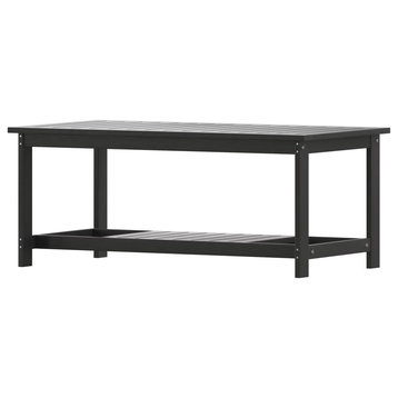 Indoor/Outdoor Coffee Table, 2 Tiered Design With Slatted Pattern, Black