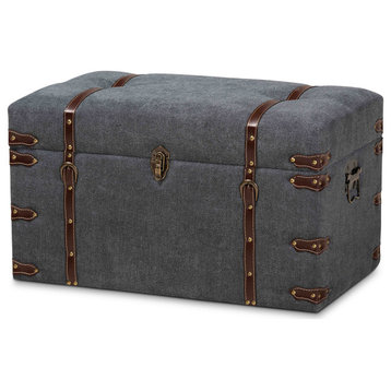 Kodey Modern Gray Fabric Upholstered Storage Trunk Ottoman