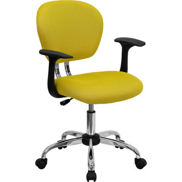 Mid-Back Mesh Swivel Task Chair with Chrome Base and Arms, Yellow