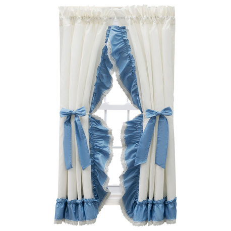 Madelyn Ruffled Victorian Priscilla Pair with Tiebacks, Slate, 100"x72"