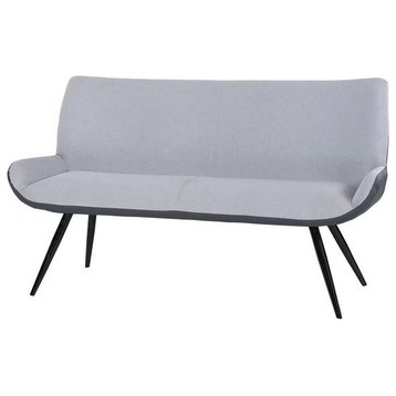 Contemporary Dining Bench, Splayed Legs With Cushioned Seat With Low Arms, Gray