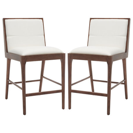 Safavieh Couture Laycee Linen and Wood Counter Stool, Walnut/White