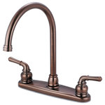 Olympia Faucets - Accent Two Handle Kitchen Faucet, Oil Rubbed Bronze - Two Handle Kitchen Faucet Lever Handles Gooseneck Spout Swivel 360_ 8-7/16" Reach, 8-1/8" From Deck to Aerator Washerless Cartridge Operation 3-Hole 8" Installation With 1.5 GPM Flow Rate