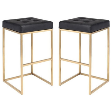 Home Square Chi 29.75" Faux Leather Bar Stool in Black and Gold - Set of 2