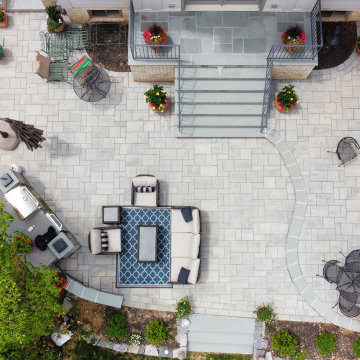 Nicolock Paver Patio with Fireplace, Small Kitchen and Greenhouse