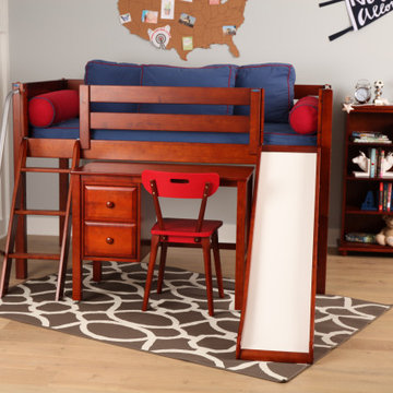Espresso Loft Bed with Slide and Desk