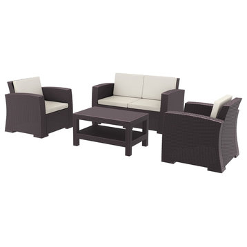 Siesta Monaco Resin Patio Seating Set 4 piece with Natural Cushion ISP835-BR