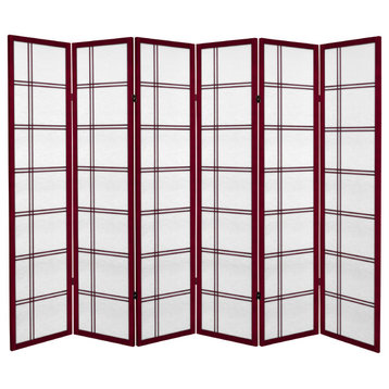 6' Tall Canvas Double Cross Room Divider, Rosewood, 6 Panels