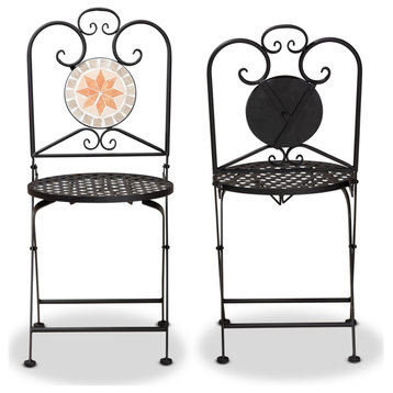 Modern and Contemporary Black Metal 2-Piece Outdoor Dining Chair Set