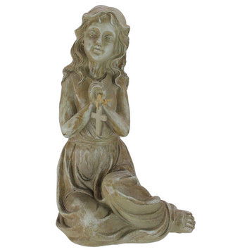14.5" Inspirational Sitting Angel With Cross Outdoor Patio Garden Statue