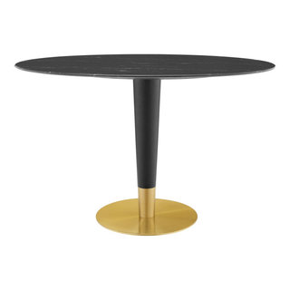 Marby Modern Rectangle 63 Faux Marble Dining Table Gold Base Stainless  Steel