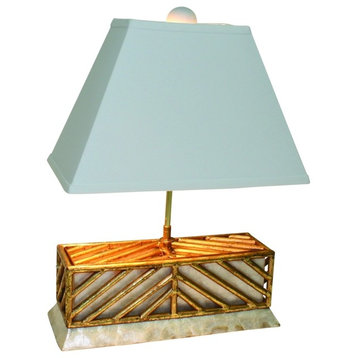 Luxe Capiz Shell Chevron Gold Table Lamp, 20" Ivory White Contemporary
