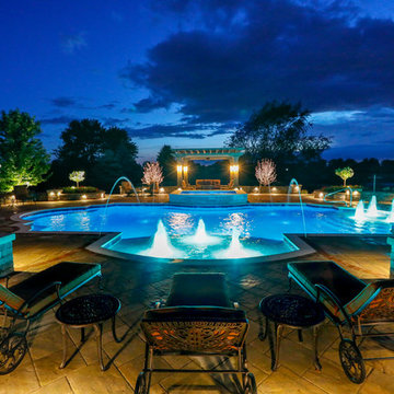 Elgin, IL Roman End Pool with Freeform Hot Tub
