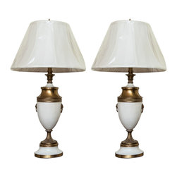 Pair of Vintage Italian Table Lamps with Silk Shades - Table Lamps