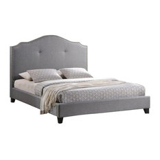 Marsha Scalloped Queen Platform Bed With Upholstered Headboard, Gray