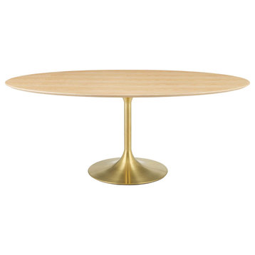 Lippa 78" Oval Wood Dining Table, Gold Natural