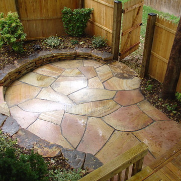 Fairfax, VA - Back Yard Multi-Elevation Irregular Flagstone Patio with walls