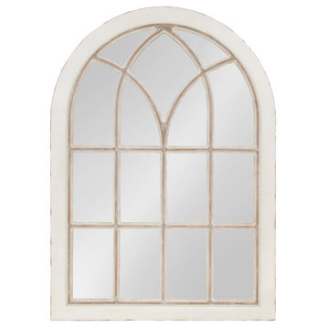 Nikoletta Large Windowpane Arch Mirror, White 31x44