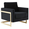 LeisureMod Lincoln Velvet Accent Arm Chair With Gold Frame, Midnight Black