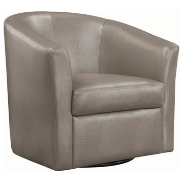 Pemberly Row 15.5" Contemporary Faux Leather Swivel Accent Chair in Gray