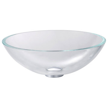 Crystal Clear 16 1/2" Glass Vessel Bathroom Sink, Drain, Mounting Ring, Nickel